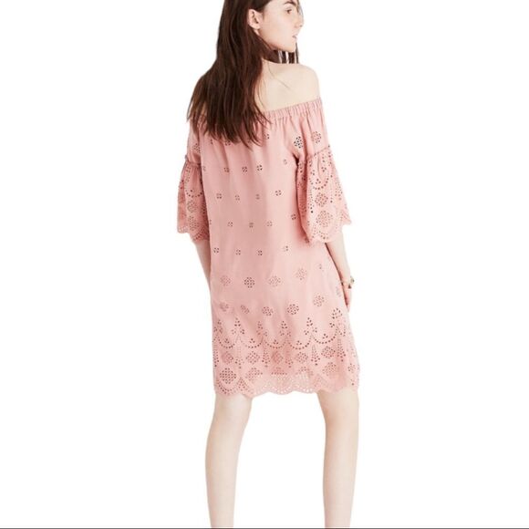 MADEWELL Pink Eyelet Off-Shoulder Casual Dress | Size 0 - Picture 5 of 11